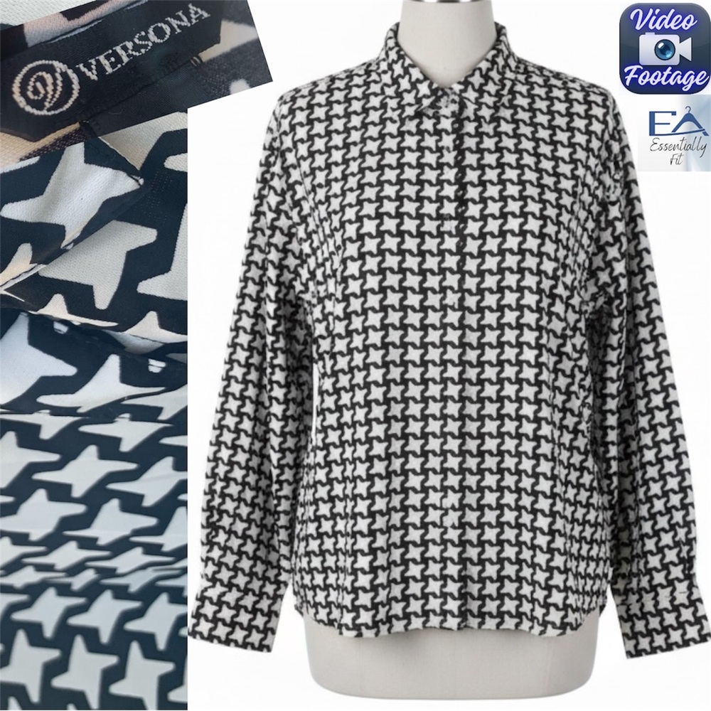 Versona "Old Money" Aesthetic Houndstooth Blouse XXL Quiet Luxury
